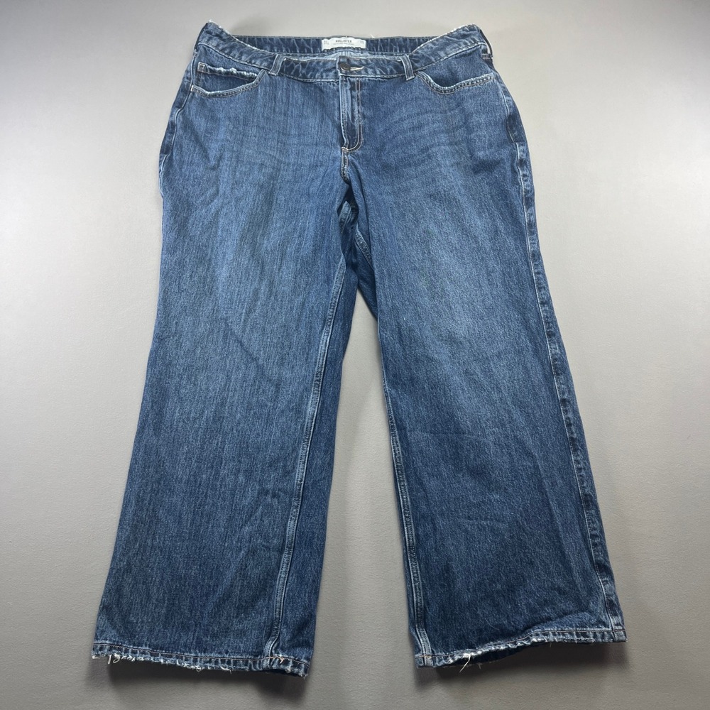 Hollister Curvy Baggy Jeans Women's 16 Blue Denim Comfort Mid Rise Straight Leg